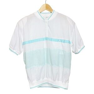 Vintage NWT NOS Lavon Henley Aqua Stripe Textured Top Size Large